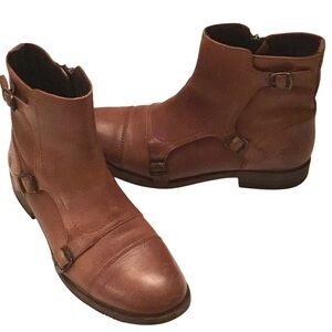 FRYE Ankle Boots Ethan Triple Monk Strap Brown Leather Women’s Size 8